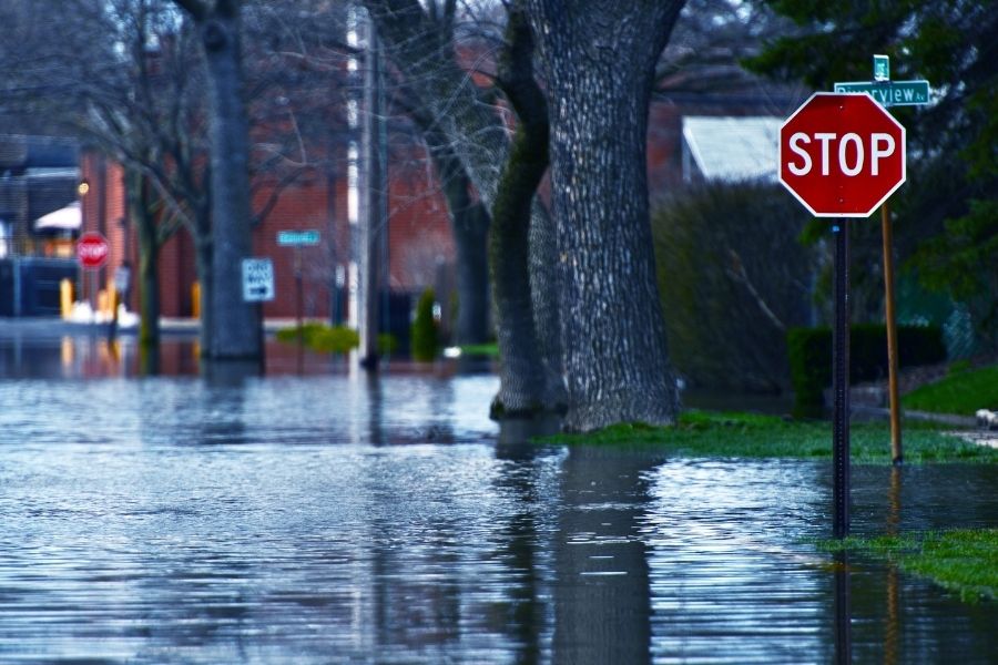 Severe flood damage in residential home