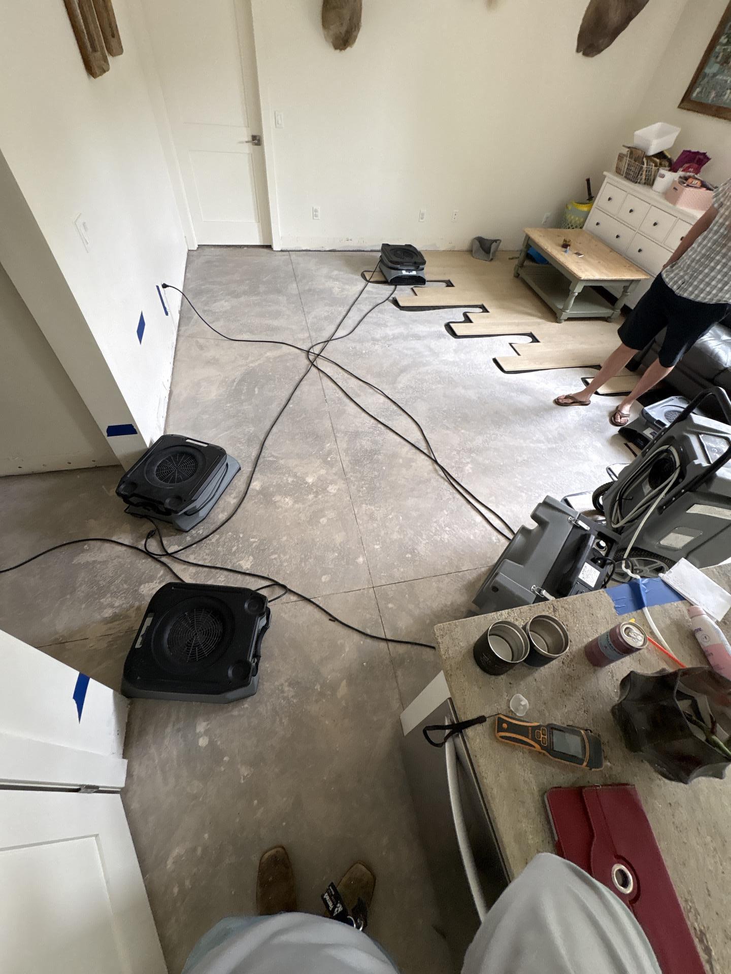 Living room water damage mitigation