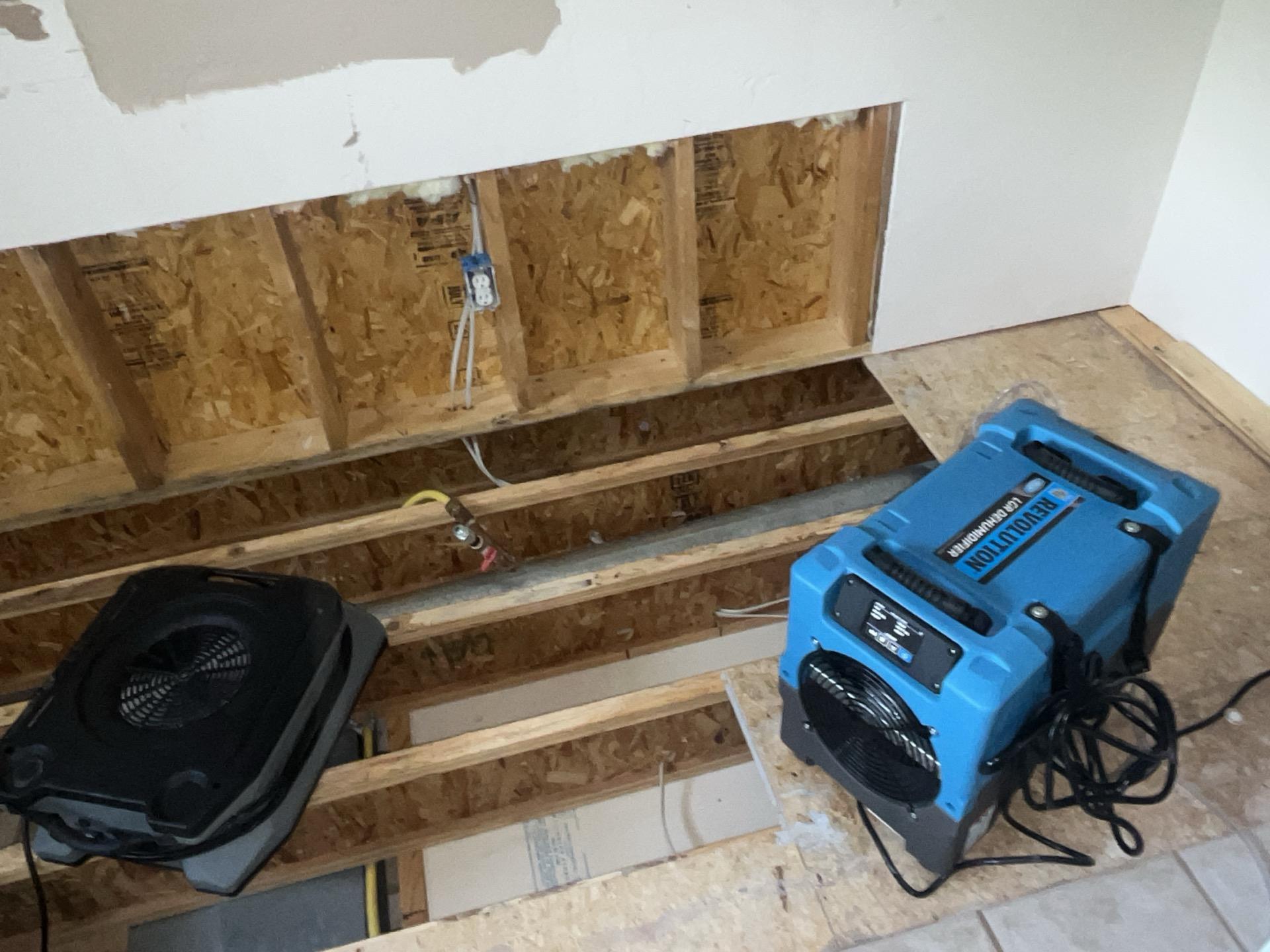 Air movers and dehumidifiers drying structure