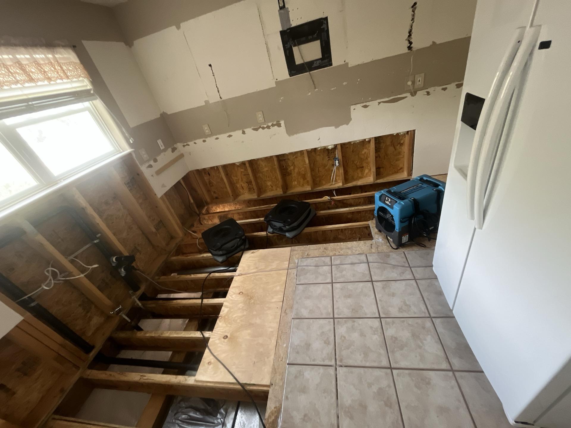 Exposed framing after material removal