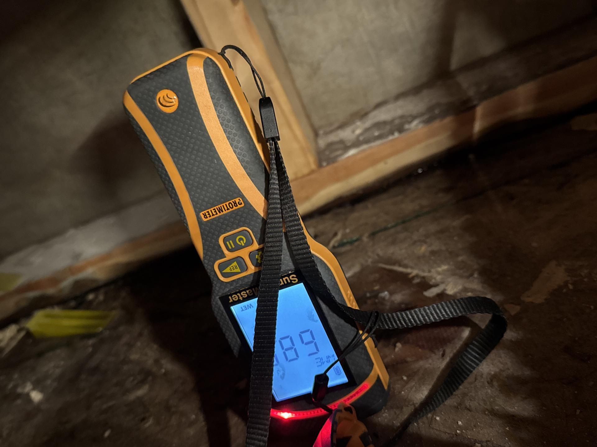 Documented moisture meter readings throughout affected bathroom