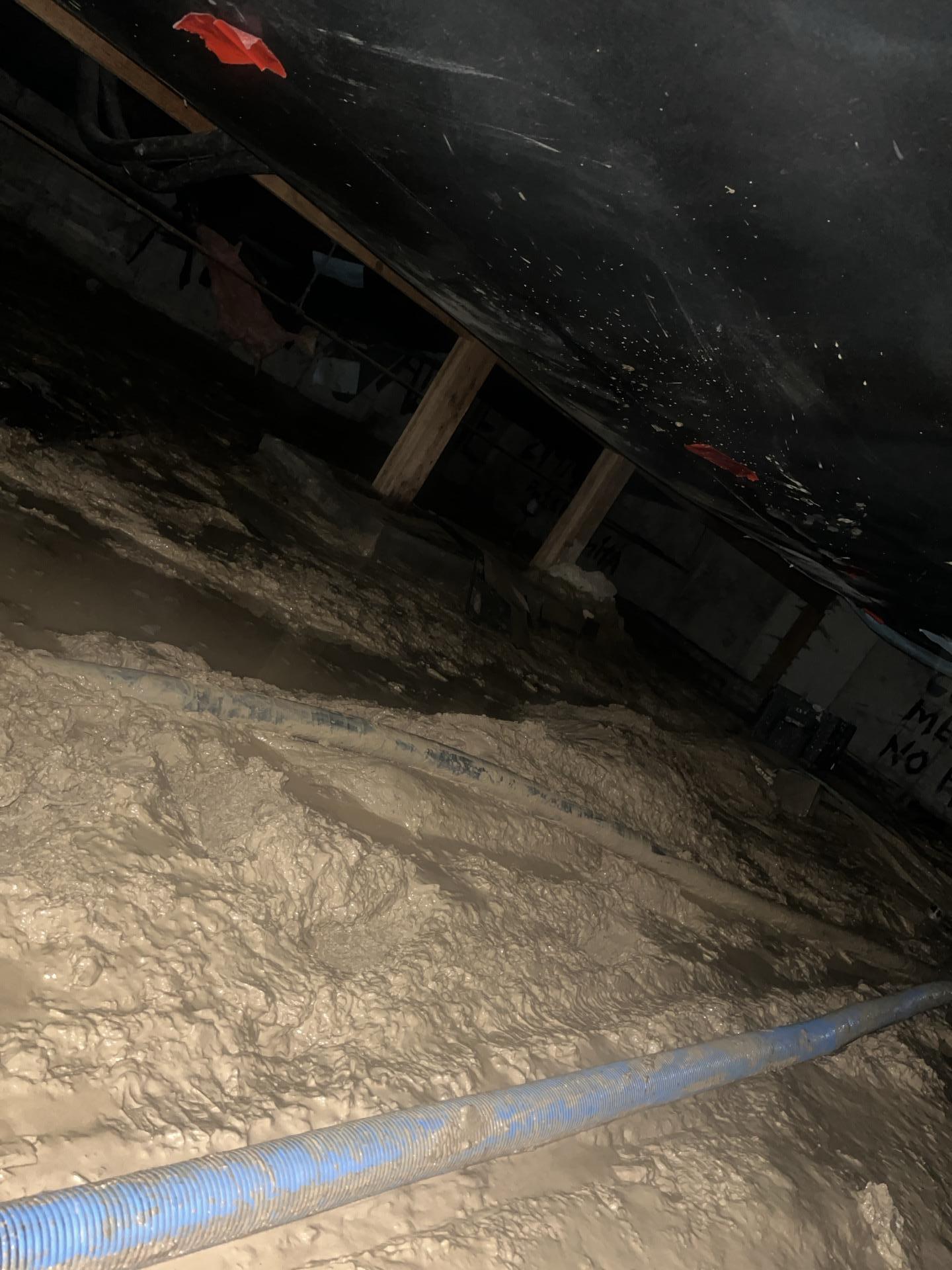 Saturated insulation and water damage in crawlspace