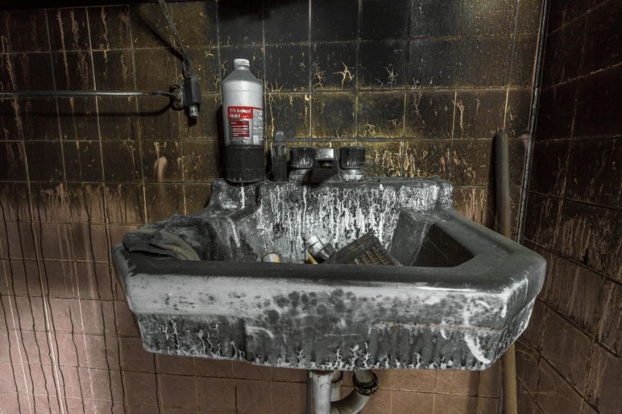 Soot damage on walls and ceiling requiring professional restoration