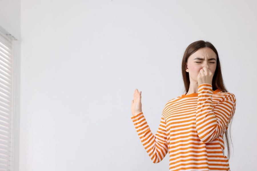 Homeowner investigating musty smell in basement that could indicate hidden mold