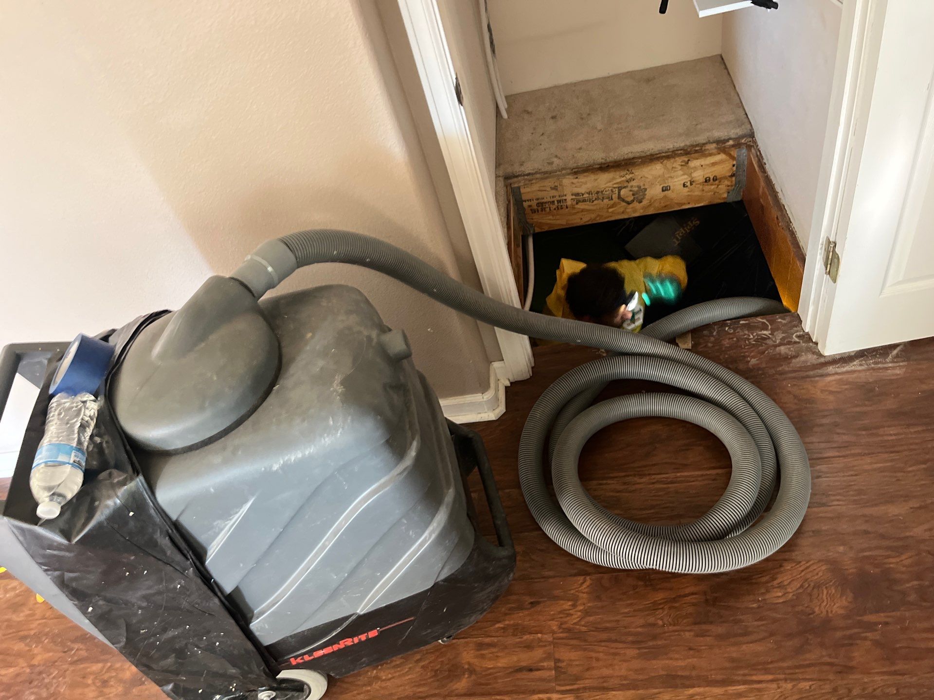 Water damage restoration equipment deployed