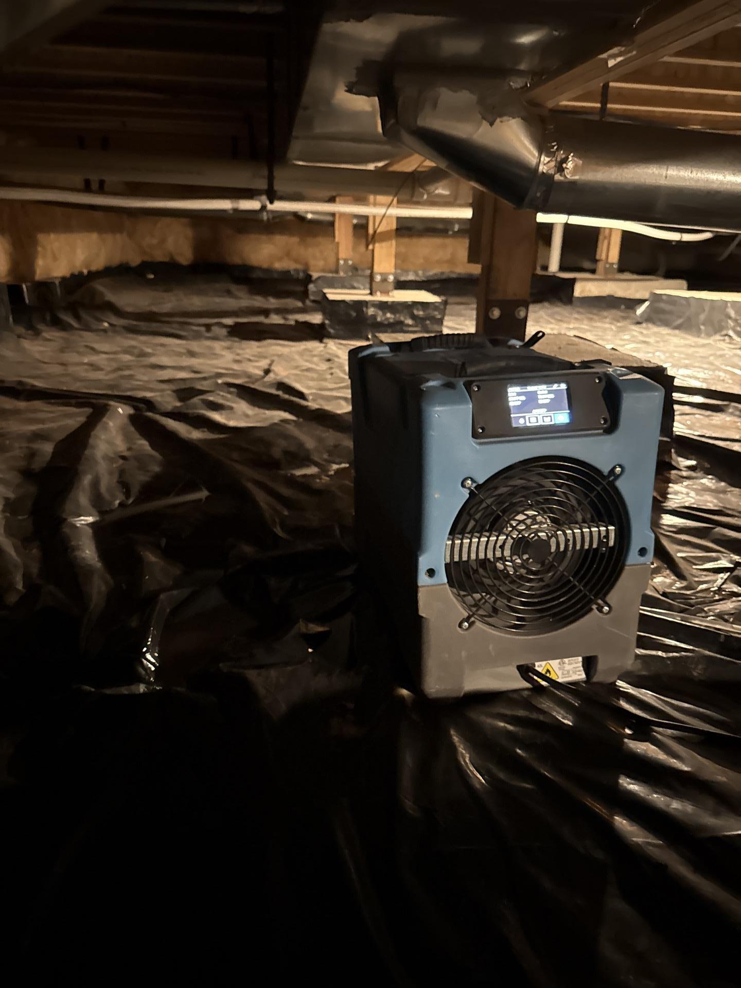 HEPA vacuuming of crawlspace framing after antimicrobial treatment and mechanical scrubbing