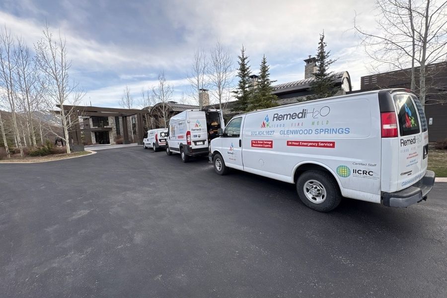 RemediH2O vehicles on site for fire damage restoration